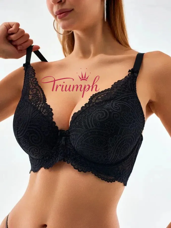 „Triumph®“ 5 vnt.💖50 % nuolaida✨Nėriniuota liemenėlė dideliems dydžiams, gili V formos [65A-120H]