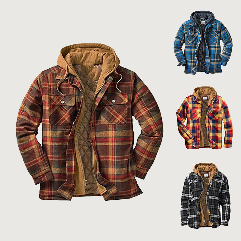 ❄️ Stvorené pre chladné dni | Pánska kockovaná bunda s kapucňou a prešívanou podšívkou ⚡ Doprava zadarmo