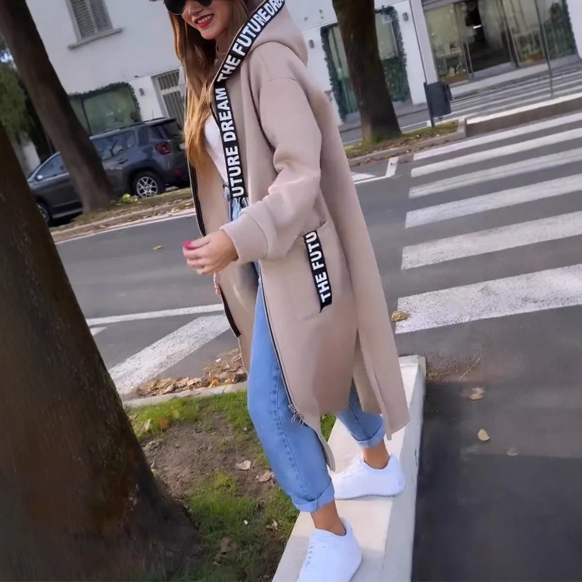 🍁Dlhá, jednofarebná dámska voľnočasová bunda s kapucňou